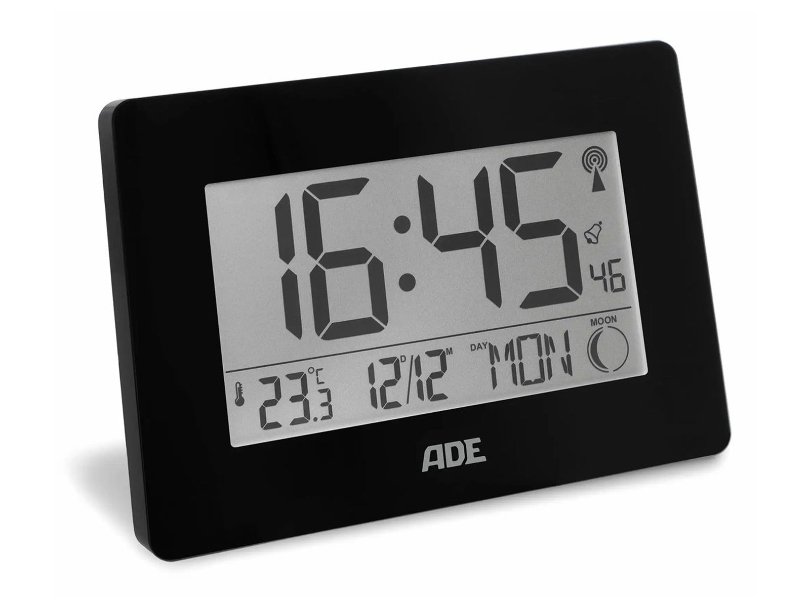 Zegar elektroniczny ADE Black XXL z kalendarzem i termometrem
