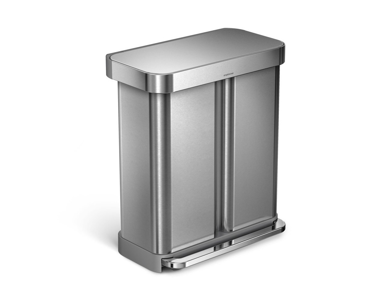 Kosz na śmieci pedałowy Simplehuman Liner Pocket Recycler Silver FPP 58L (24+34L)