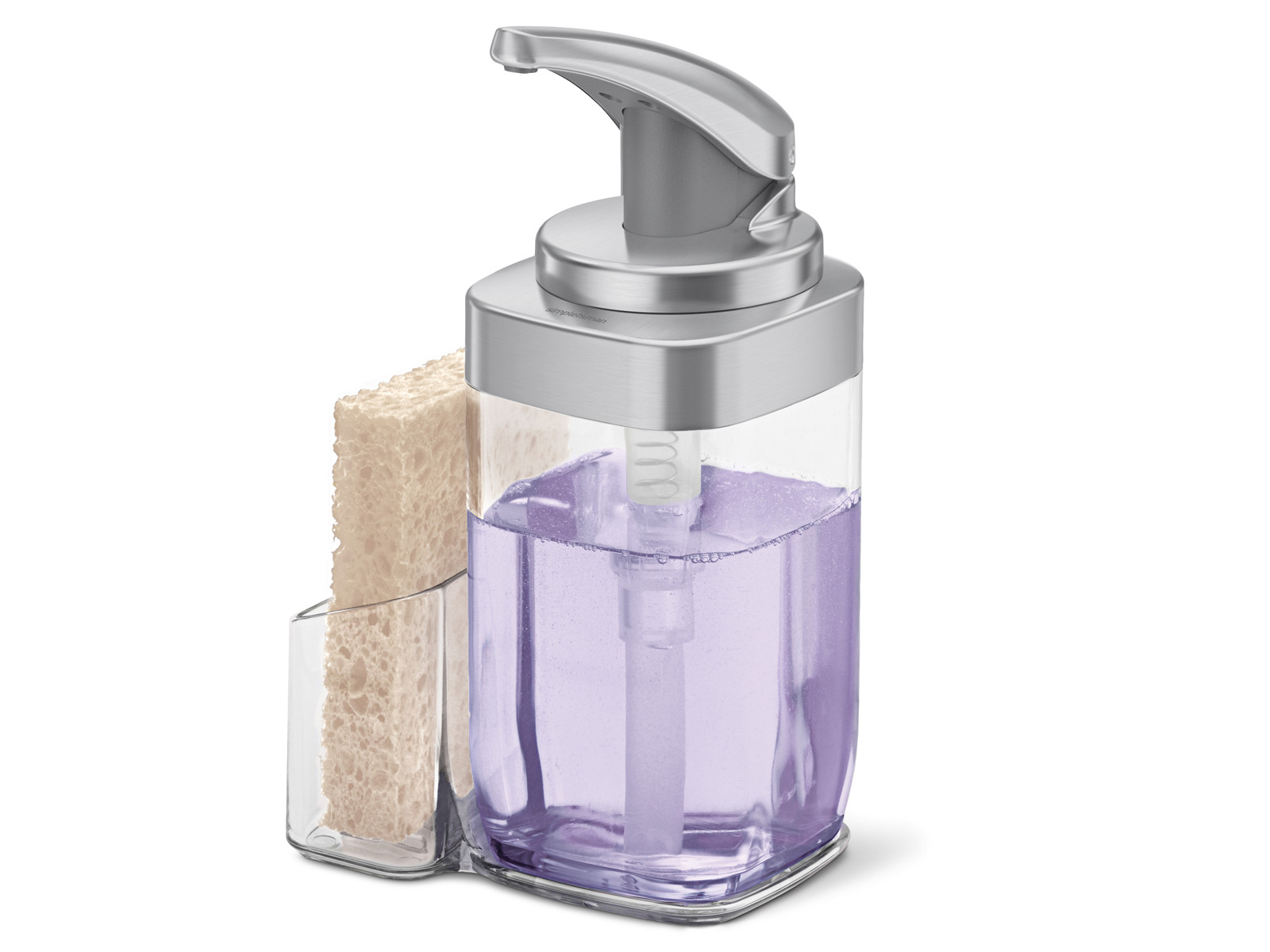 Dozownik do mydła i płynu z podstawką na gąbkę Simplehuman Silver 650 ml