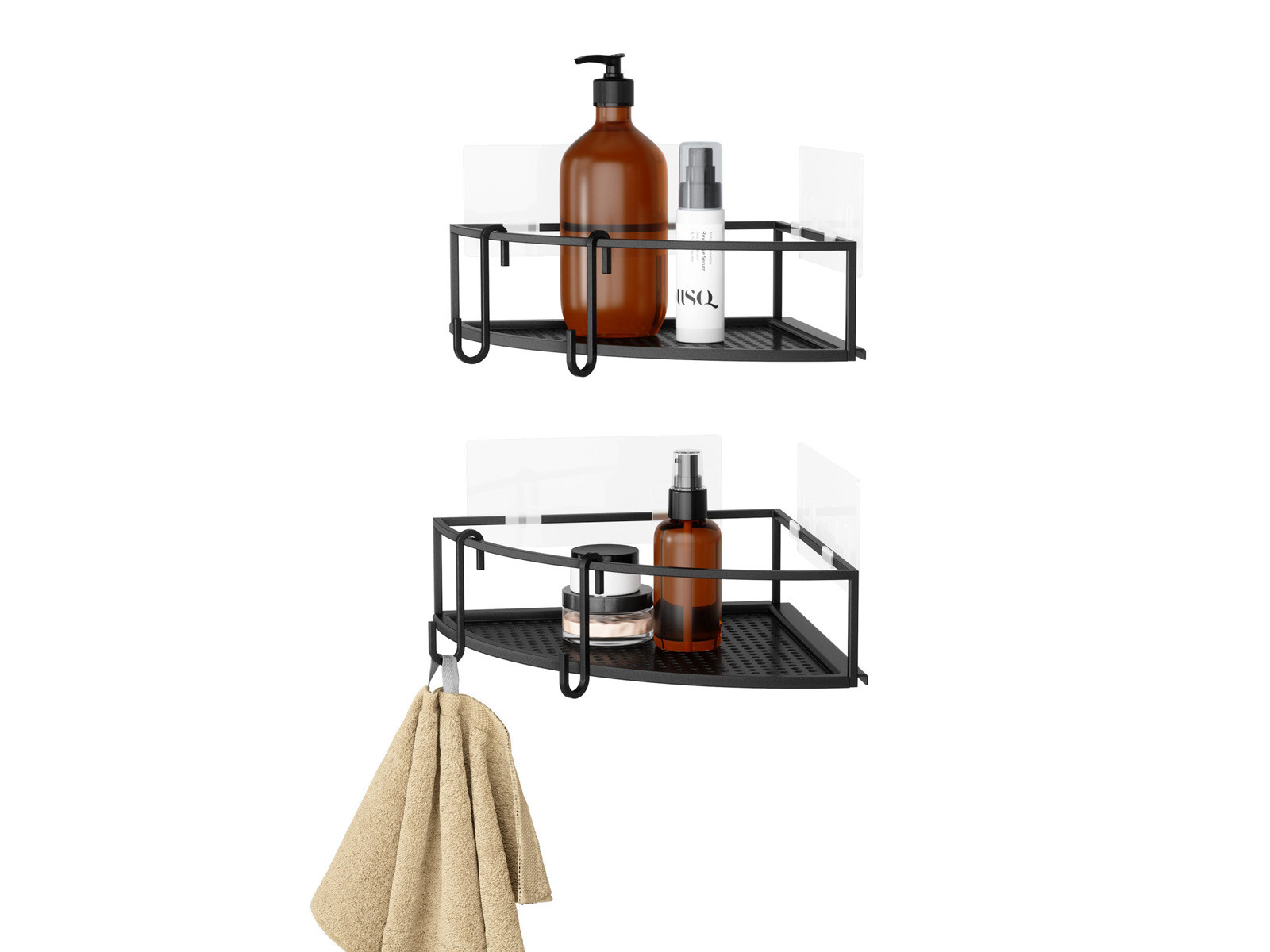 Półka ścienna pod prysznic narożna zestaw x2 Umbra Cubiko Black