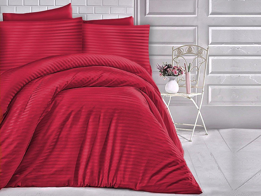 Pościel satynowa Cizgili Stripes Red