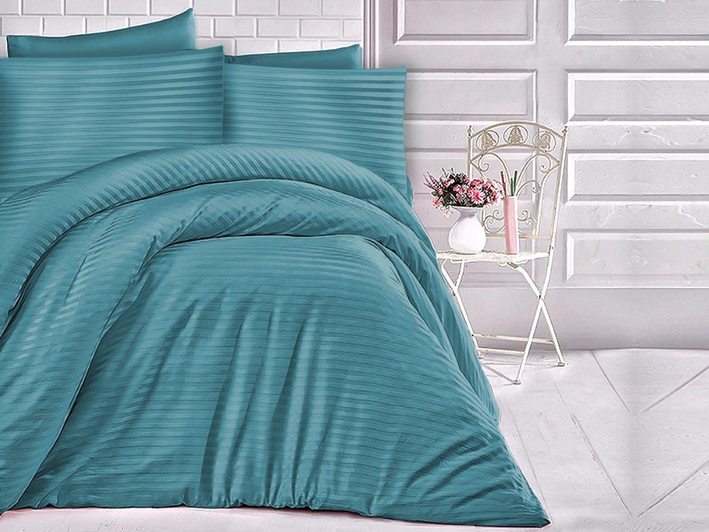 Pościel satynowa Cizgili Stripes Turkus