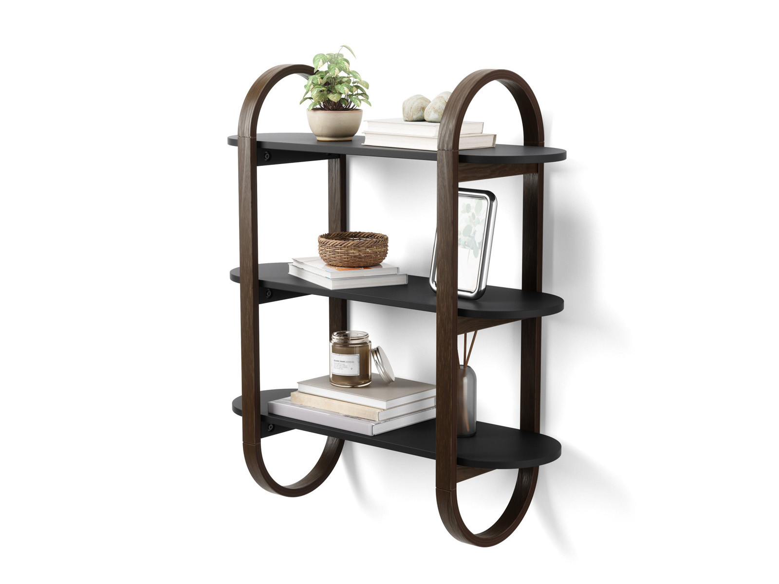 Regał ścienny x3 półki Umbra Bellwood Walnut Black