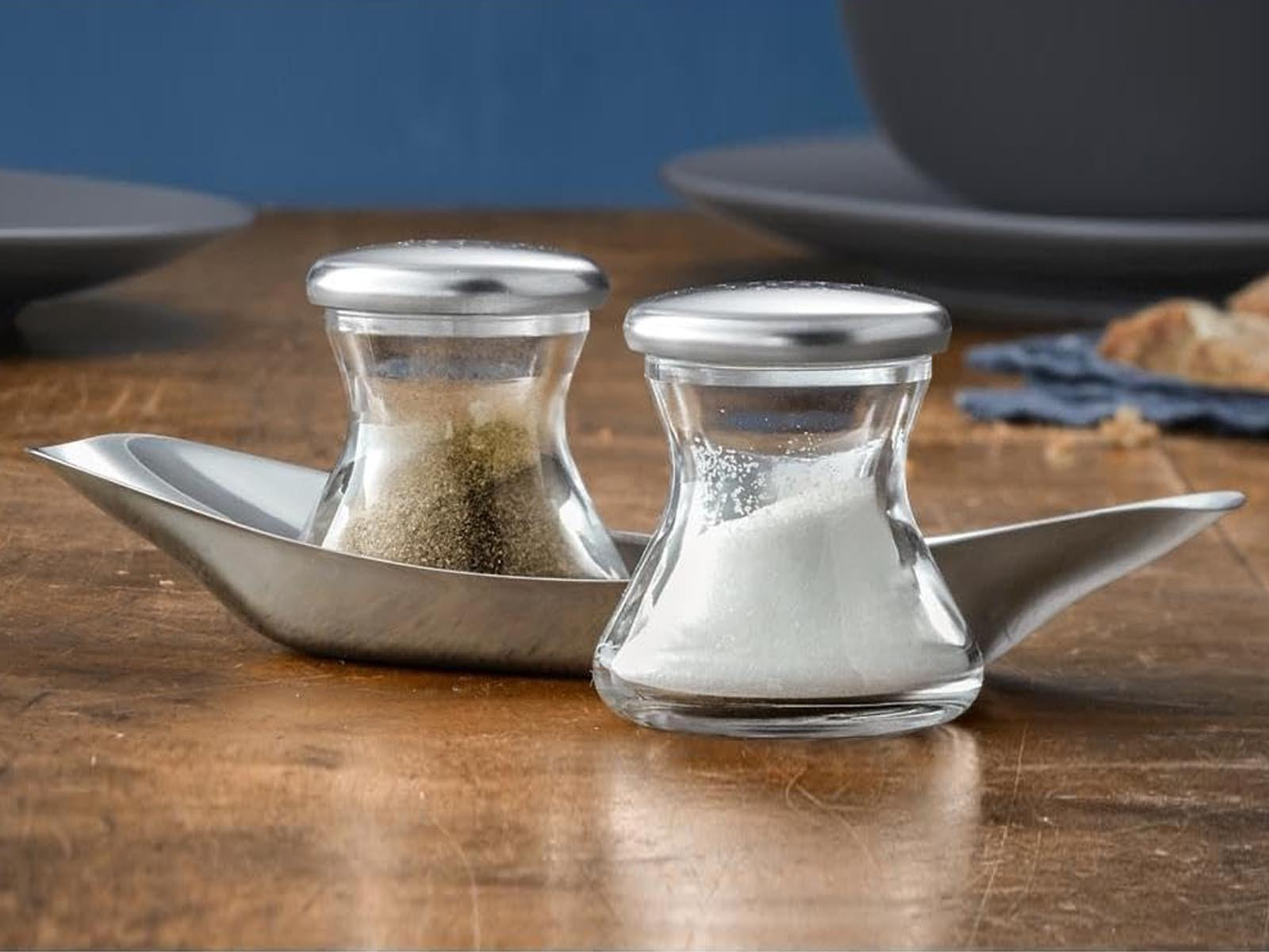 Solniczka i pieprzniczka z podstawką zestaw x3 WMF Wagenfeld Silver