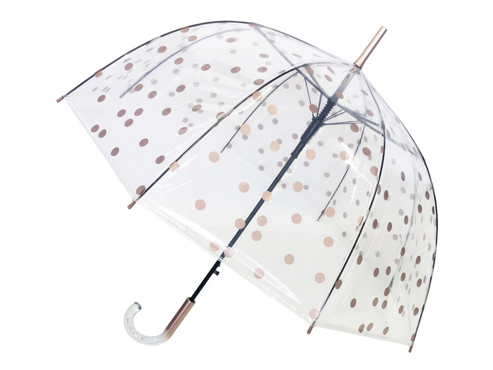 Parasol Smati Dots Gold / długi kopułowy przezroczysty