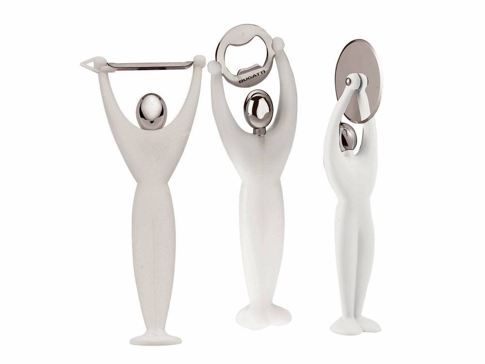 Zestaw x3 otwieracz obierak i nóż do pizzy Bugatti Gym White