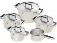 Zestaw 4 garnków i rondla Zwilling Pure Ivory z pokrywkami..
