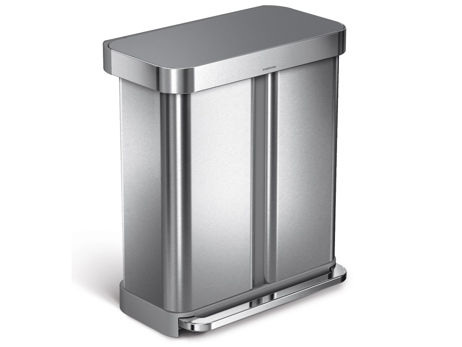 Kosz do segregacji śmieci pedałowy Simplehuman Brushed Steel/Grey FPP 58l z kieszenią