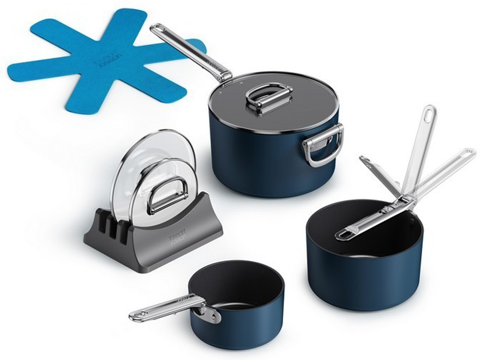 Zestaw rondli i pokrywek z podstawką Joseph Joseph Space 9 elementów