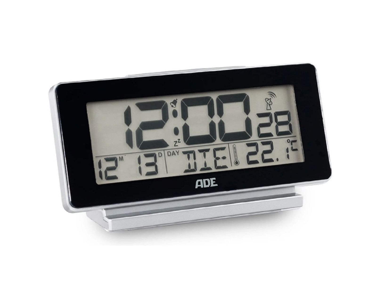 Budzik elektroniczny ADE Black z kalendarzem i termometrem